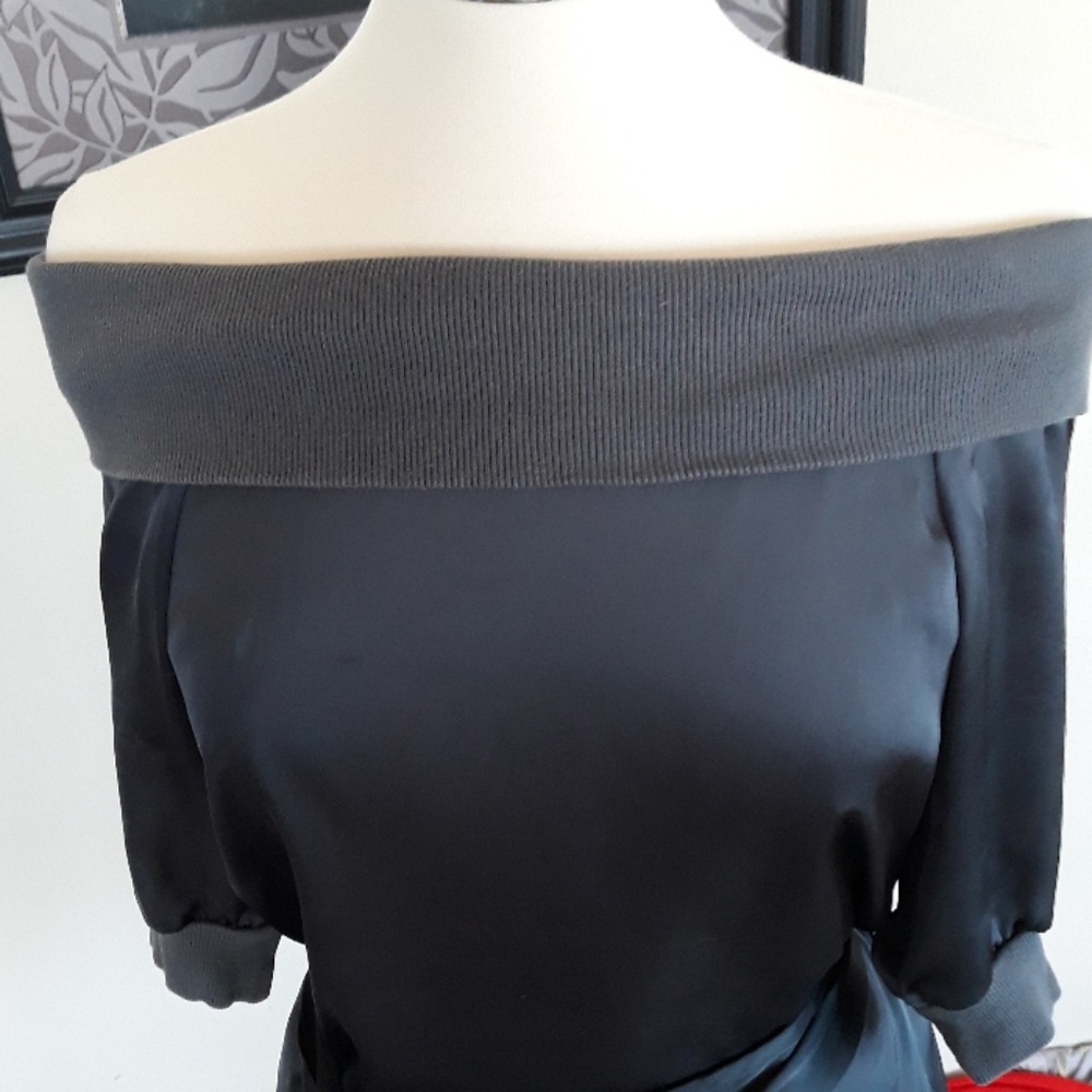 Charcoal gray off the shoulder blouse